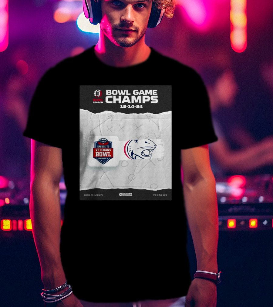Bowl Game Champs 12-14-24 Salute To Veterans Bowl Season South Alabama Jaguars T-Shirt