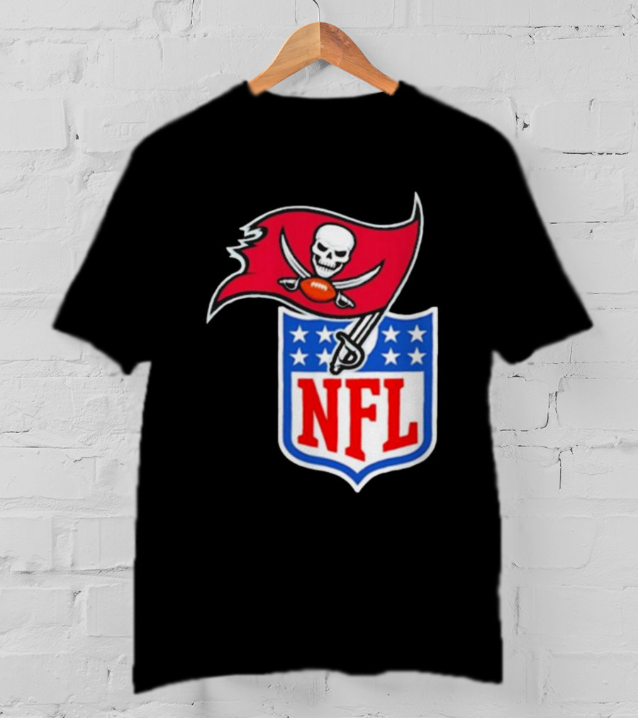 Tampa Bay Buccaneers NFL Collaboration Logo With Pirate Flag And Shield T-Shirt