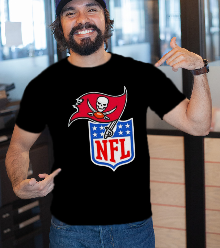 Tampa Bay Buccaneers NFL Collaboration Logo With Pirate Flag And Shield T-Shirt