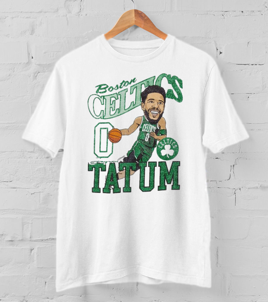 Boston Celtics Jayson Tatum Caricature Player New Era Green Basketball 0 Celtics Shamrock T-Shirt