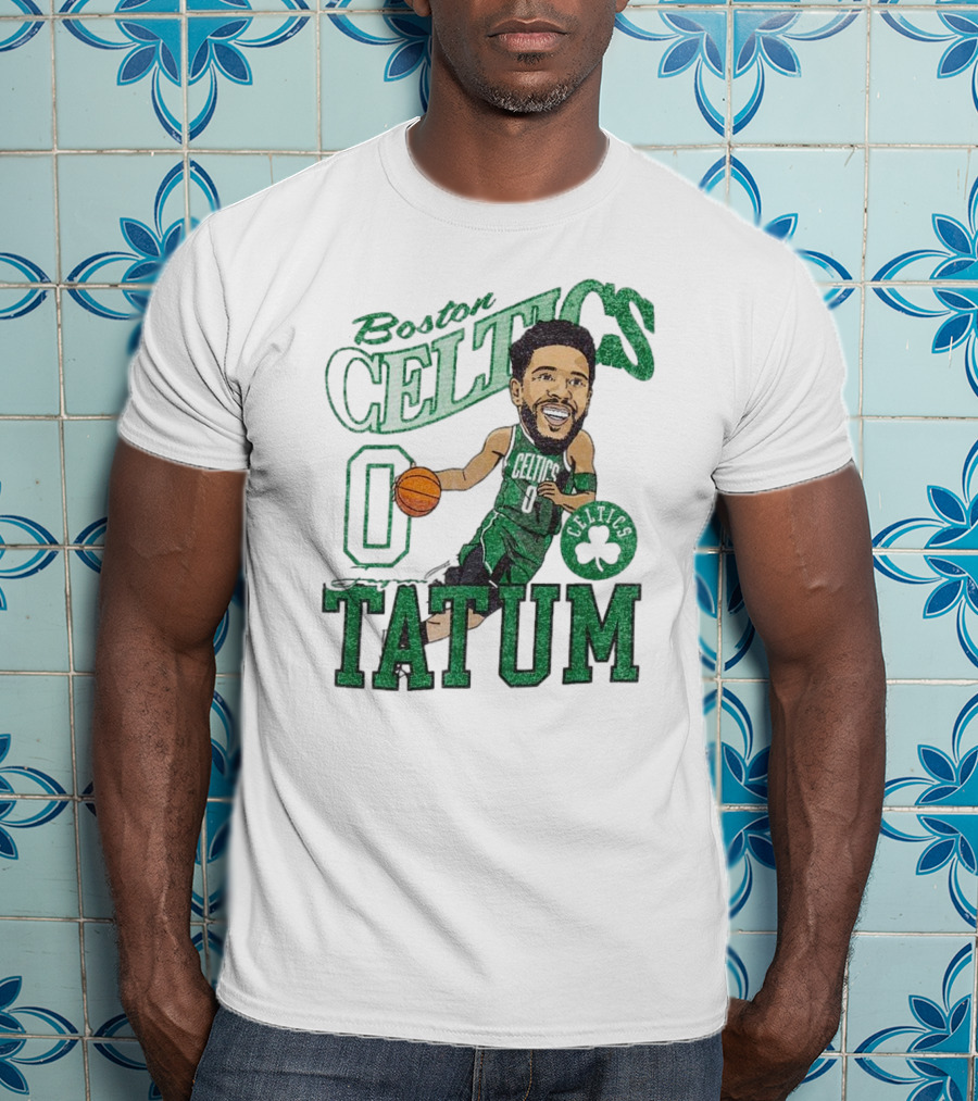 Boston Celtics Jayson Tatum Caricature Player New Era Green Basketball 0 Celtics Shamrock T-Shirt