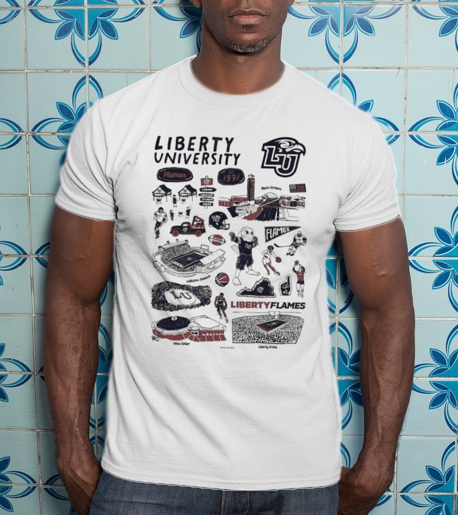 Liberty University Flames 1971 Athletics Montage Liberty Athletics T-Shirt