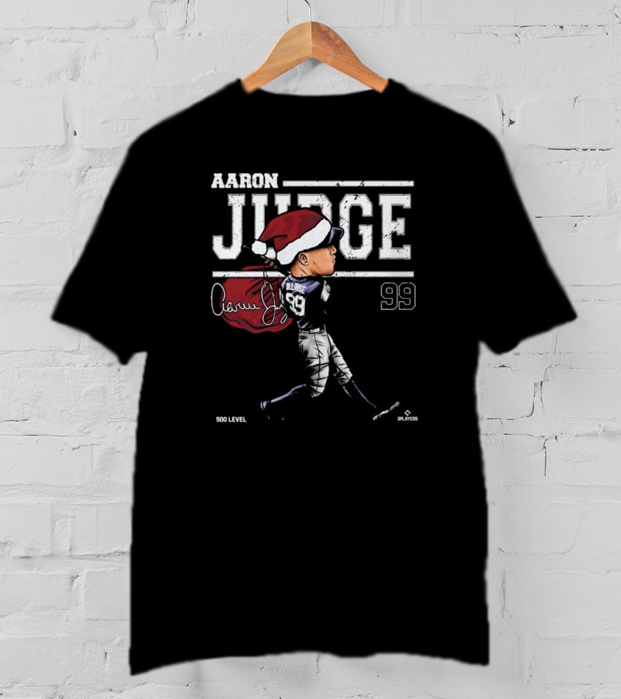Aaron Judge New York Yankees MLB Christmas Santa Hat Signature Cartoon 99 500 Level T-Shirt