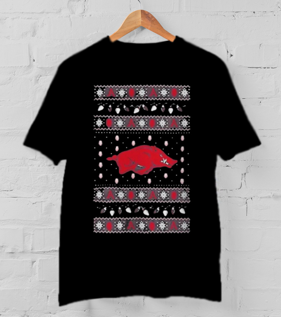 Arkansas Razorbacks Christmas Lights Ugly T-Shirt