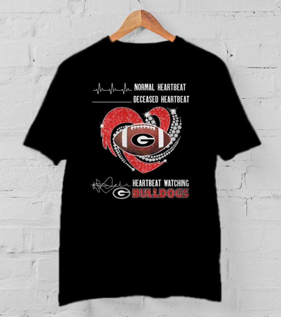 Heartbeat Watching Georgia Bulldogs Football Sparkling Diamond Heart T-Shirt