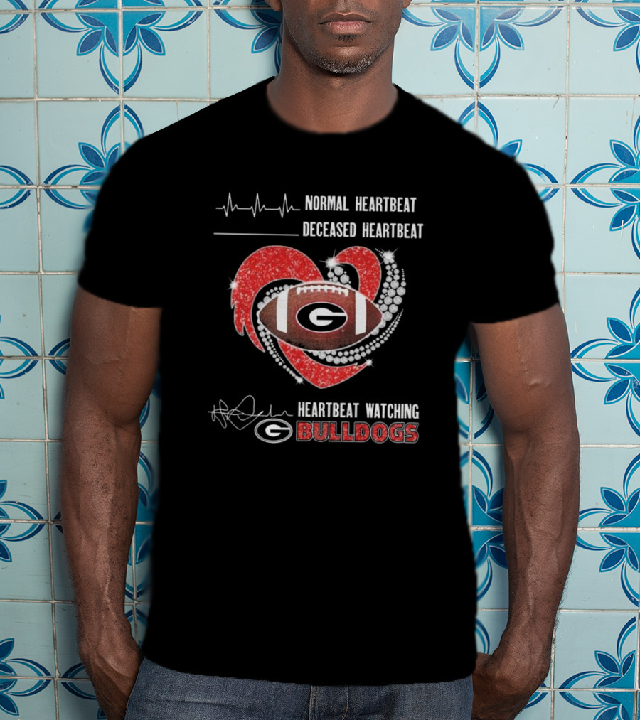 Heartbeat Watching Georgia Bulldogs Football Sparkling Diamond Heart T-Shirt