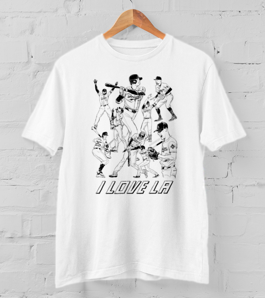I Love LA Dodgers Let's Go Dodgers Hand Drawing T-Shirt