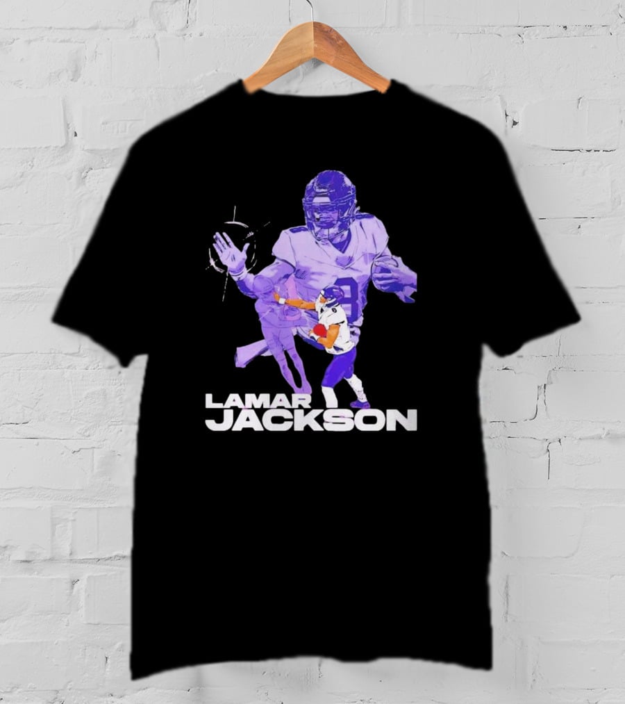 Lamar Jackson Baltimore Ravens NFL Stiff Arm Dynamic Action Play T-Shirt