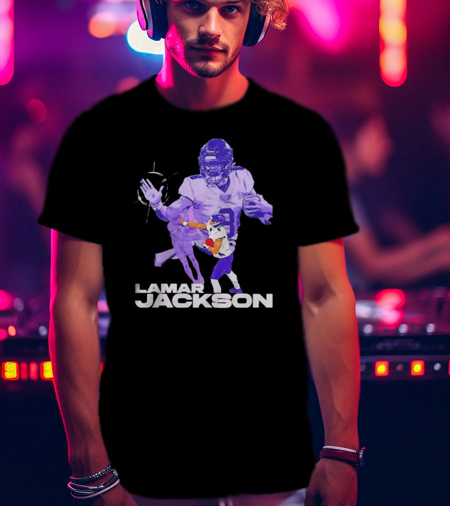 Lamar Jackson Baltimore Ravens NFL Stiff Arm Dynamic Action Play T-Shirt