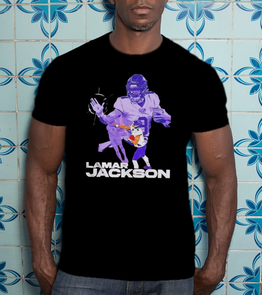Lamar Jackson Baltimore Ravens NFL Stiff Arm Dynamic Action Play T-Shirt