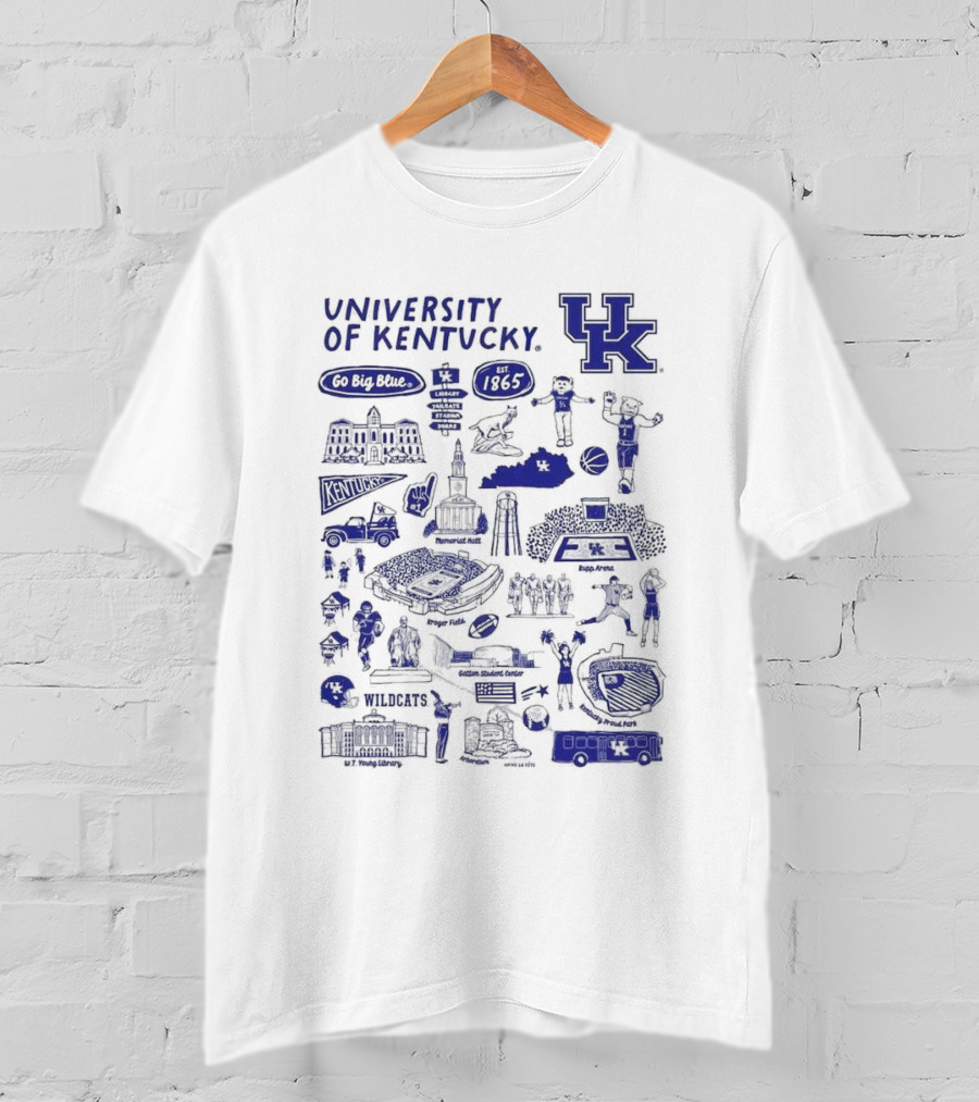 University Of Kentucky Go Big Blue Wildcats Rupp Arena Memorial Hall Kroger Field Lextran UK Basketball 1865 Established Kentucky Wildcats Vive La Fete Impressions T-Shirt