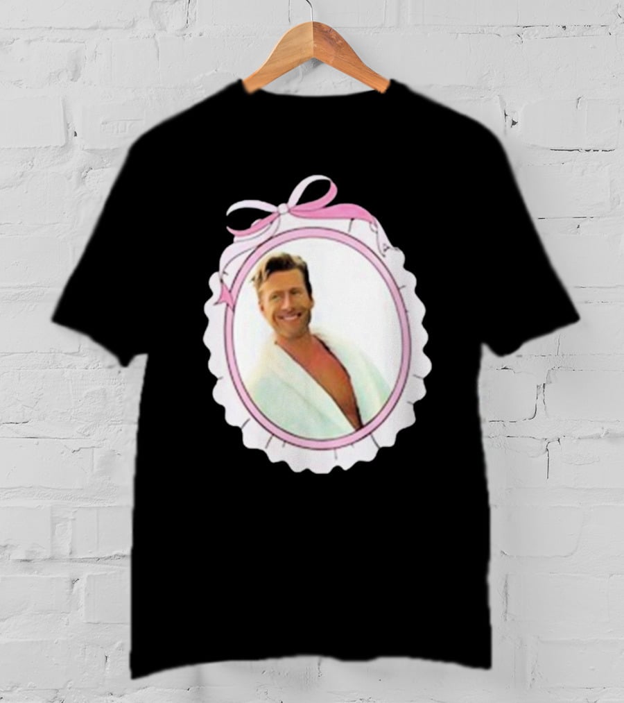 Cherrydaze Glen Powell Pink Ribbon Scalloped Frame T-Shirt