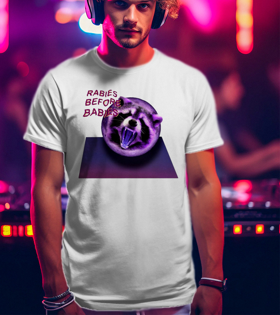 Rabies Before Babies Raccoon Spherical Illusion T-Shirt