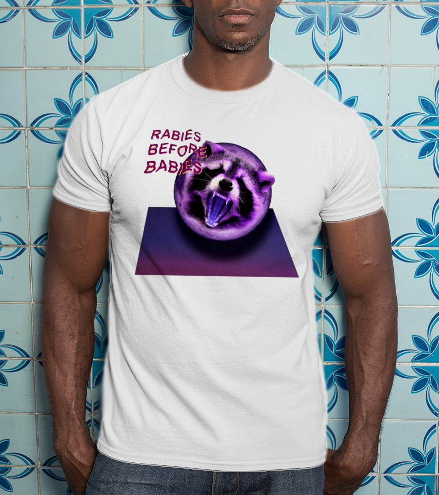 Rabies Before Babies Raccoon Spherical Illusion T-Shirt
