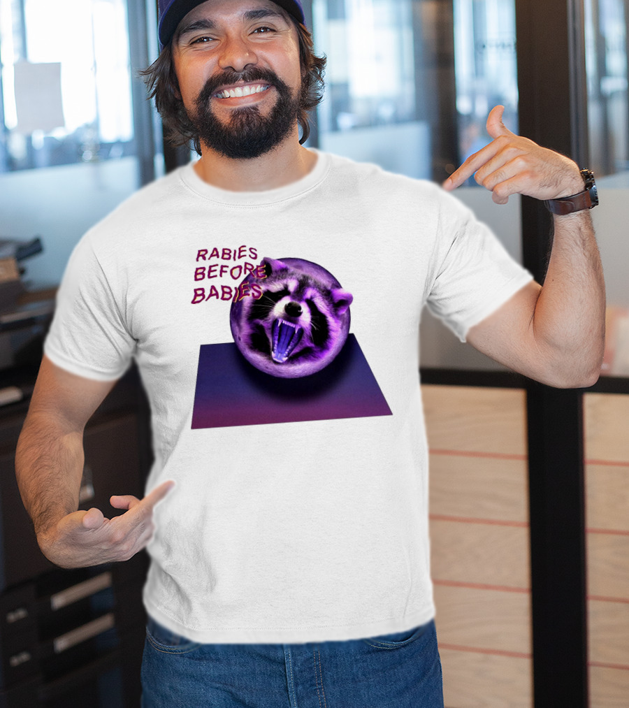 Rabies Before Babies Raccoon Spherical Illusion T-Shirt