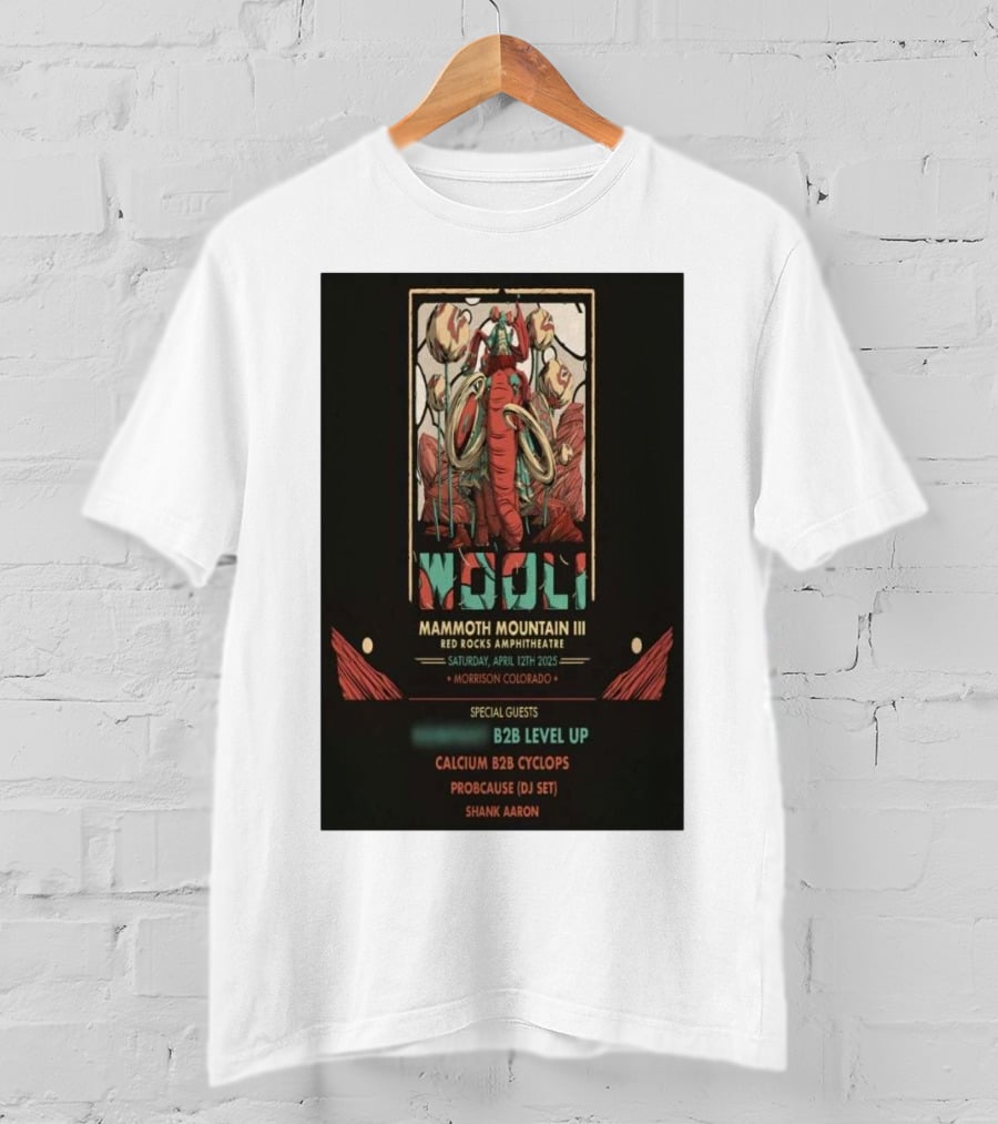 Wooli Mammoth Mountain III Red Rocks Amphitheatre Morrison CO April 12 2025 Special Guests B2B Level Up Calcium Cyclops ProbCause Shank Aaron T-Shirt
