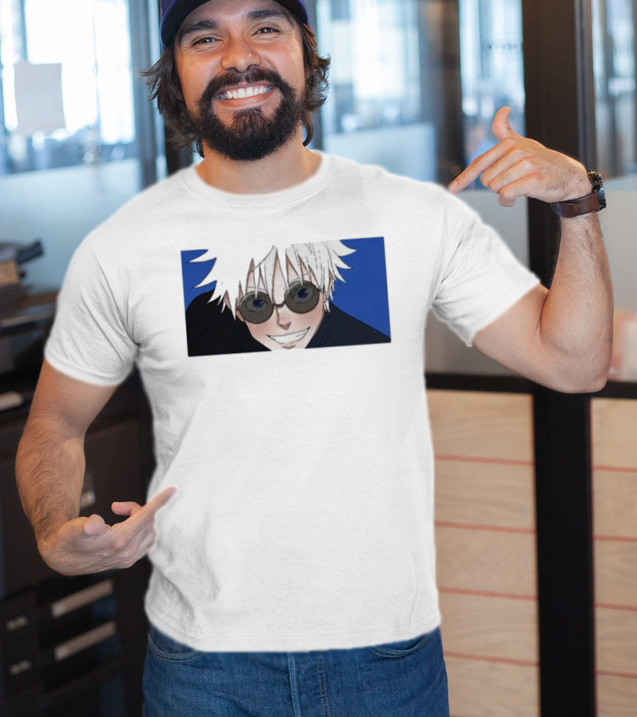Young Gojo Anime Manga Character Blue Background T-Shirt