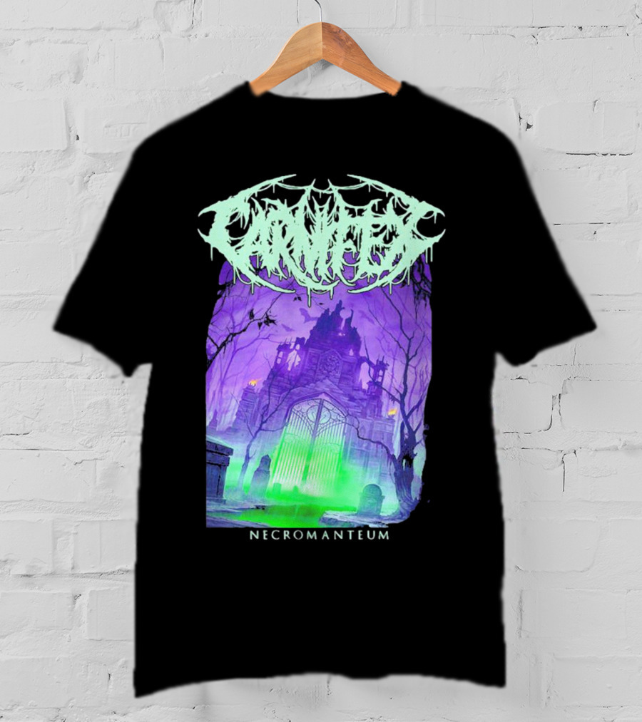 Carnifex Necromanteum Haunted Gothic Castle With Glowing Green And Purple Portal T-Shirt
