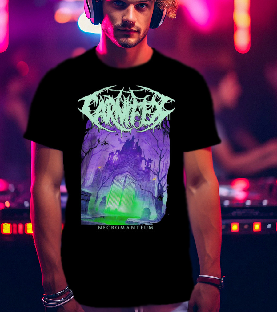 Carnifex Necromanteum Haunted Gothic Castle With Glowing Green And Purple Portal T-Shirt