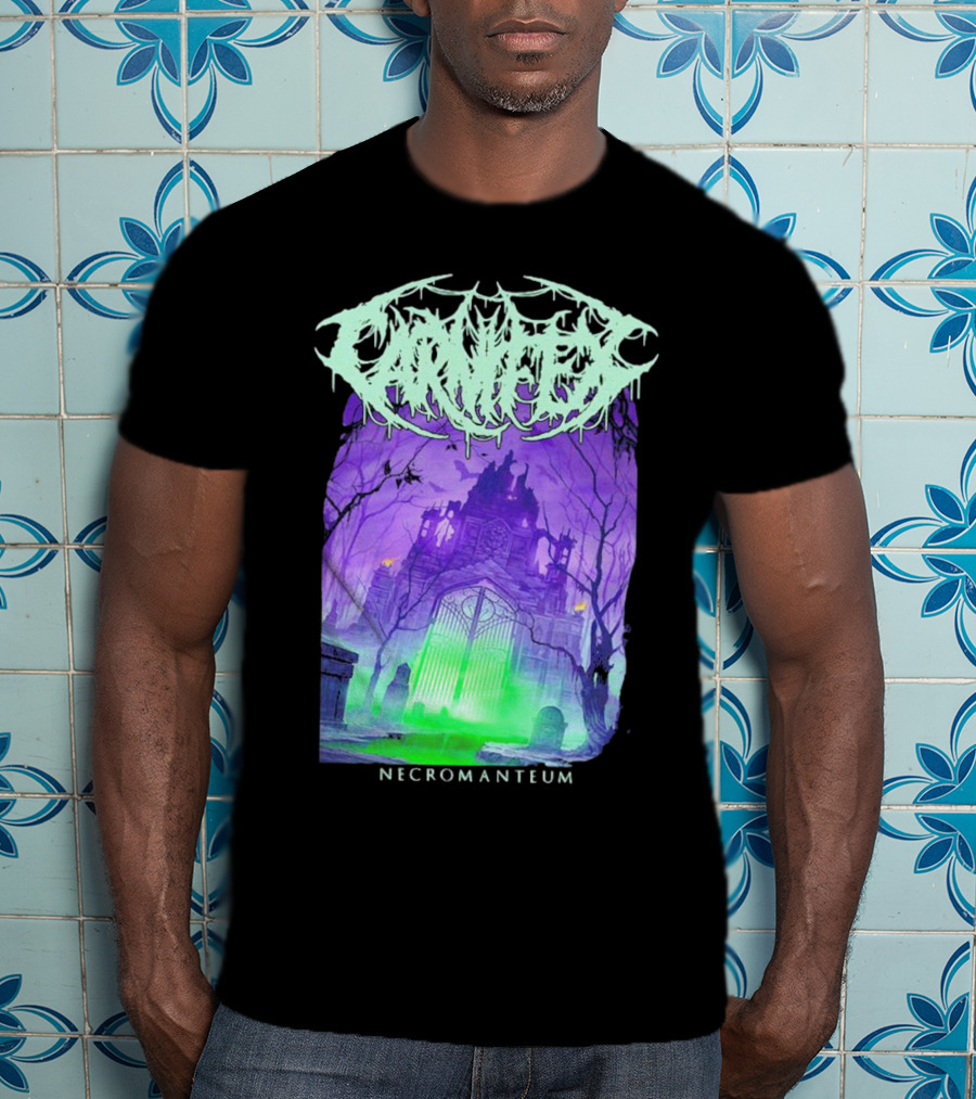 Carnifex Necromanteum Haunted Gothic Castle With Glowing Green And Purple Portal T-Shirt