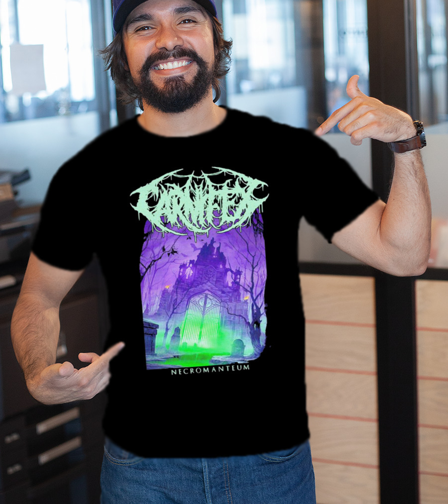 Carnifex Necromanteum Haunted Gothic Castle With Glowing Green And Purple Portal T-Shirt