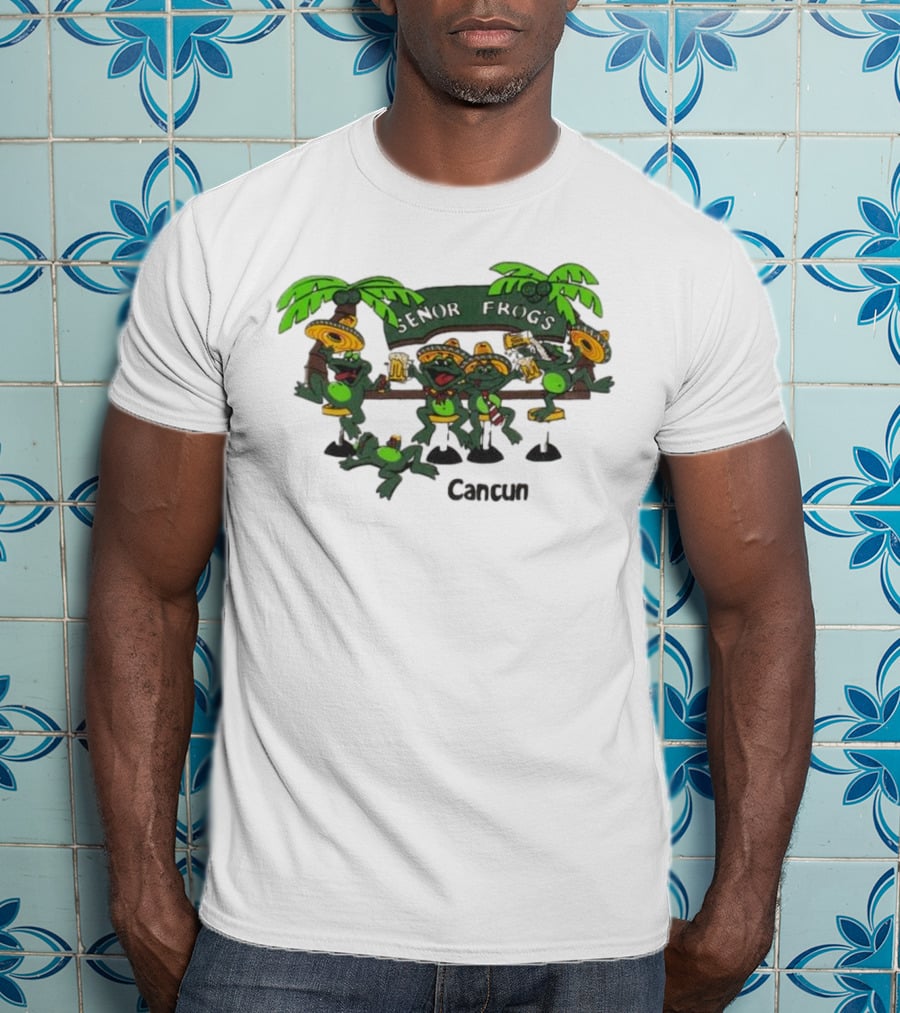 Señor Frog’s Cancun Mexico Palm Trees And Frogs With Sombreros T-Shirt