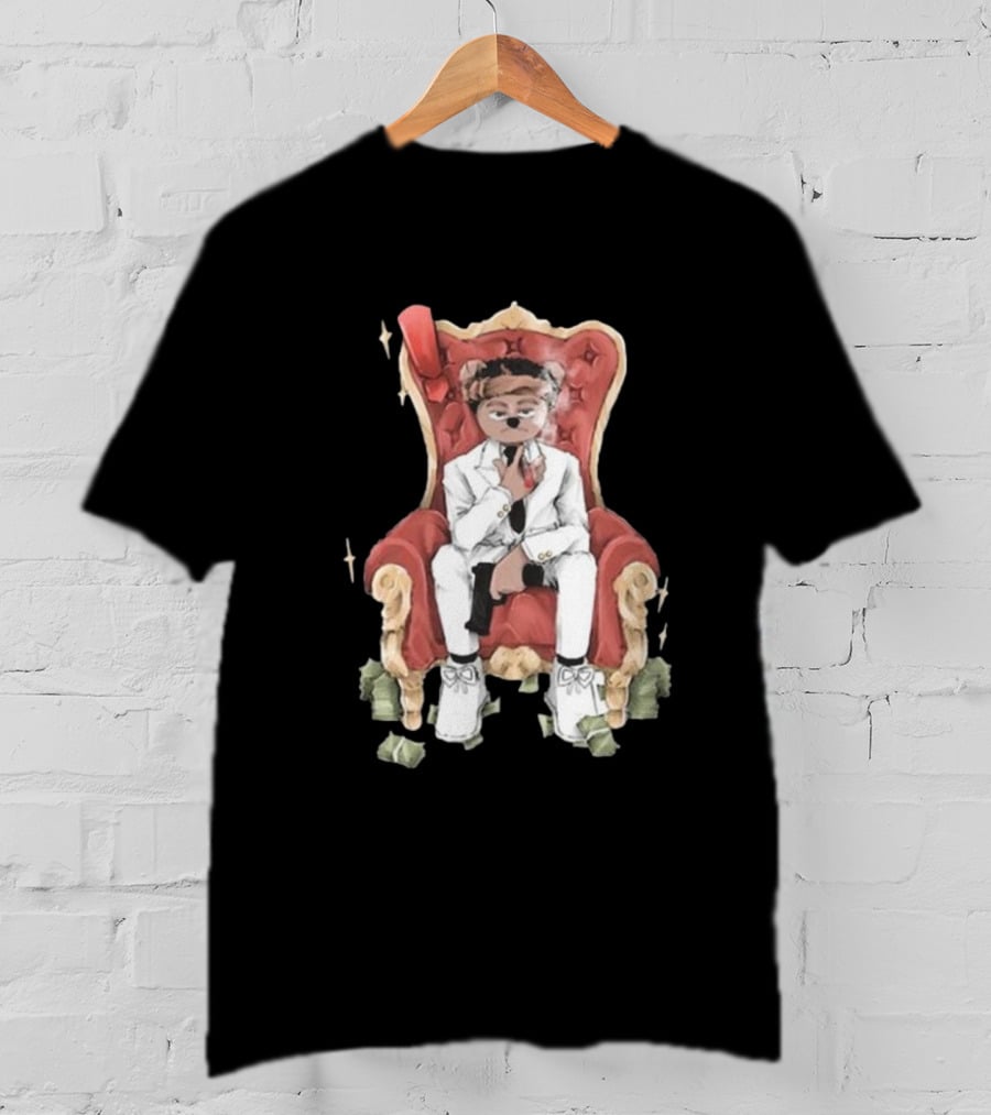 Top Kid Korro Sitting On Red Throne With Money Rolls And Suit T-Shirt