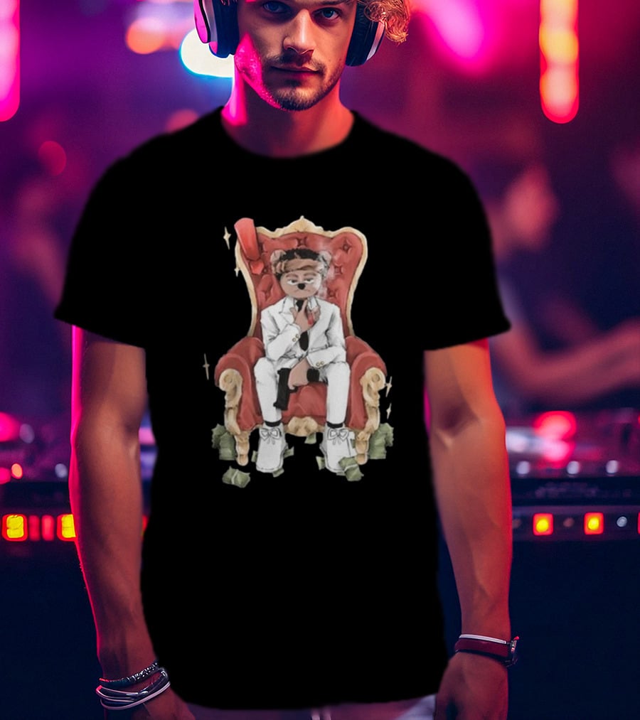 Top Kid Korro Sitting On Red Throne With Money Rolls And Suit T-Shirt