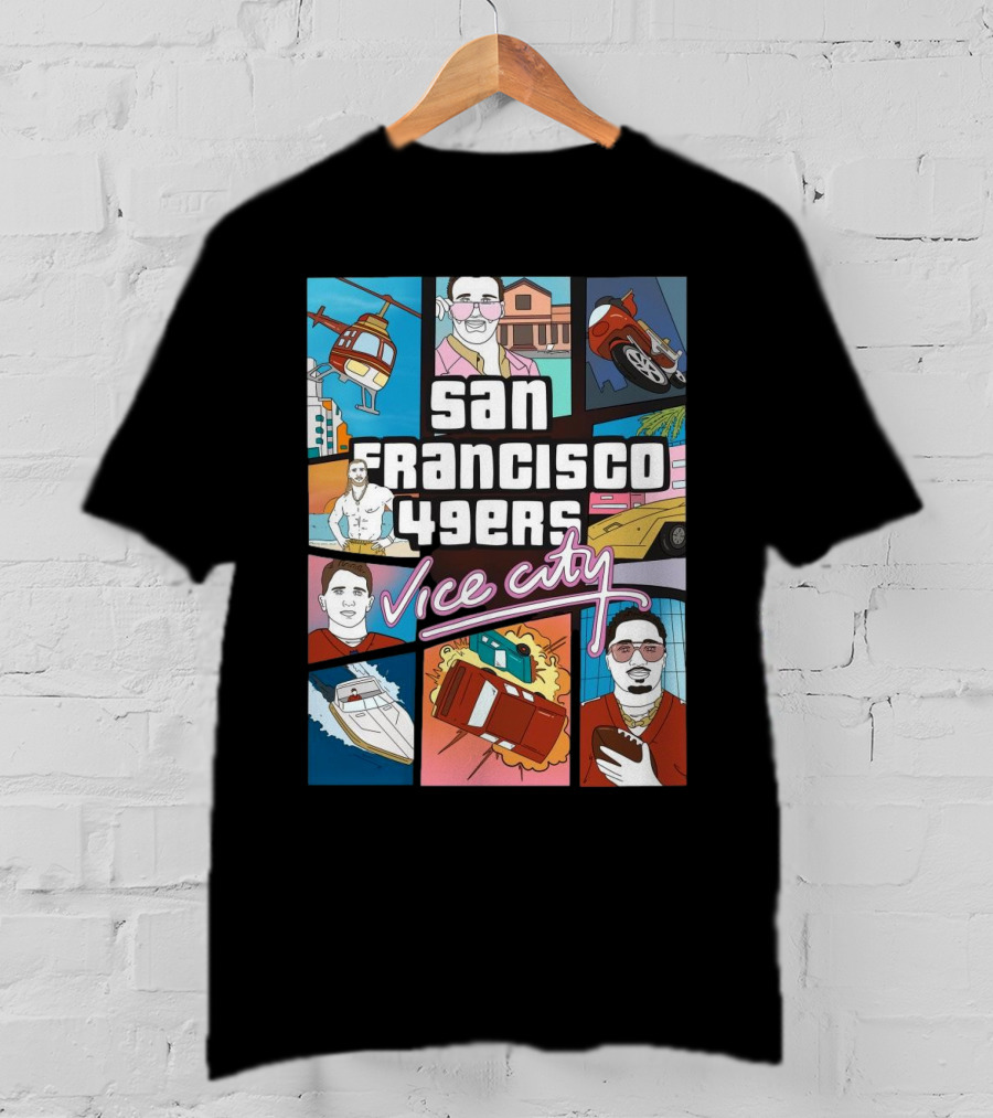 San Francisco 49ers Vice City Helicopter Car Yacht Football T-Shirt