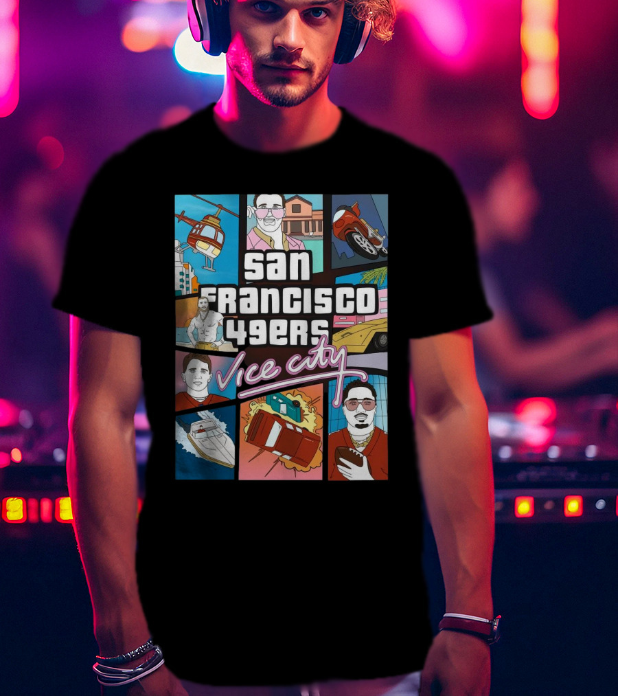 San Francisco 49ers Vice City Helicopter Car Yacht Football T-Shirt