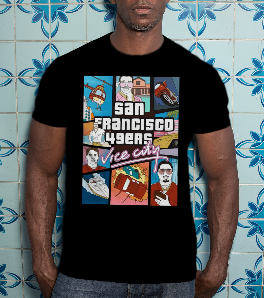 San Francisco 49ers Vice City Helicopter Car Yacht Football T-Shirt