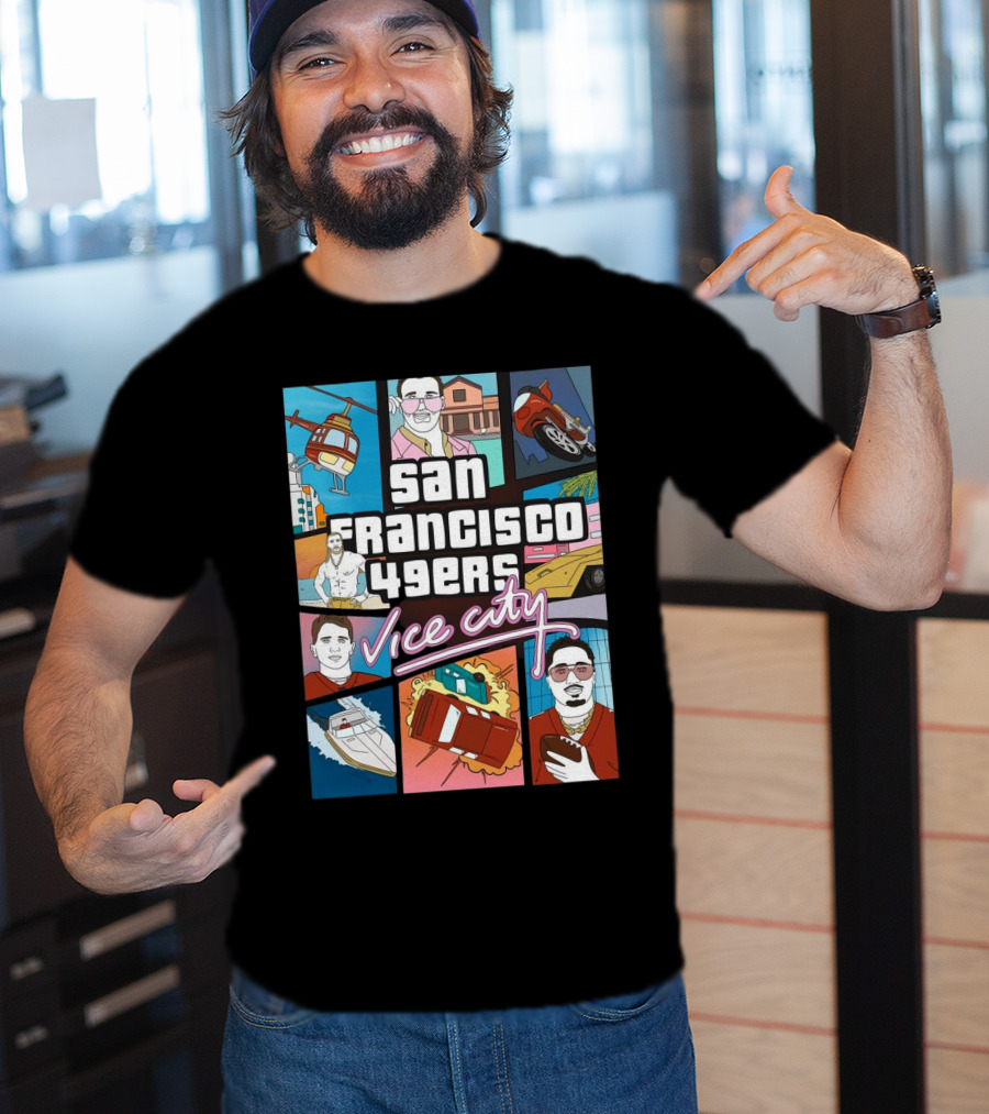 San Francisco 49ers Vice City Helicopter Car Yacht Football T-Shirt