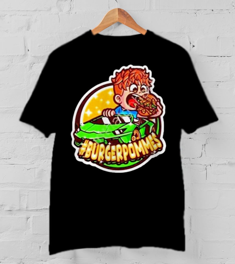 Lukas Eating Burger In Green Car #Burgerpommes T-Shirt