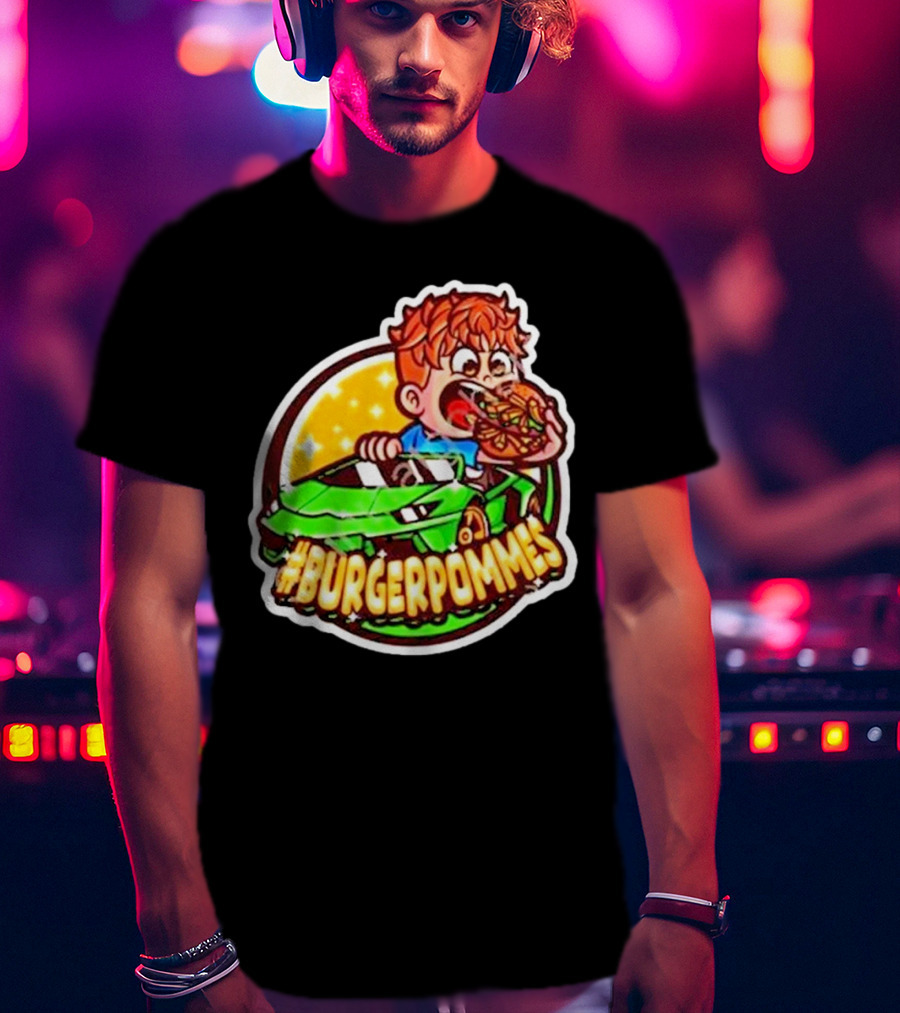 Lukas Eating Burger In Green Car #Burgerpommes T-Shirt