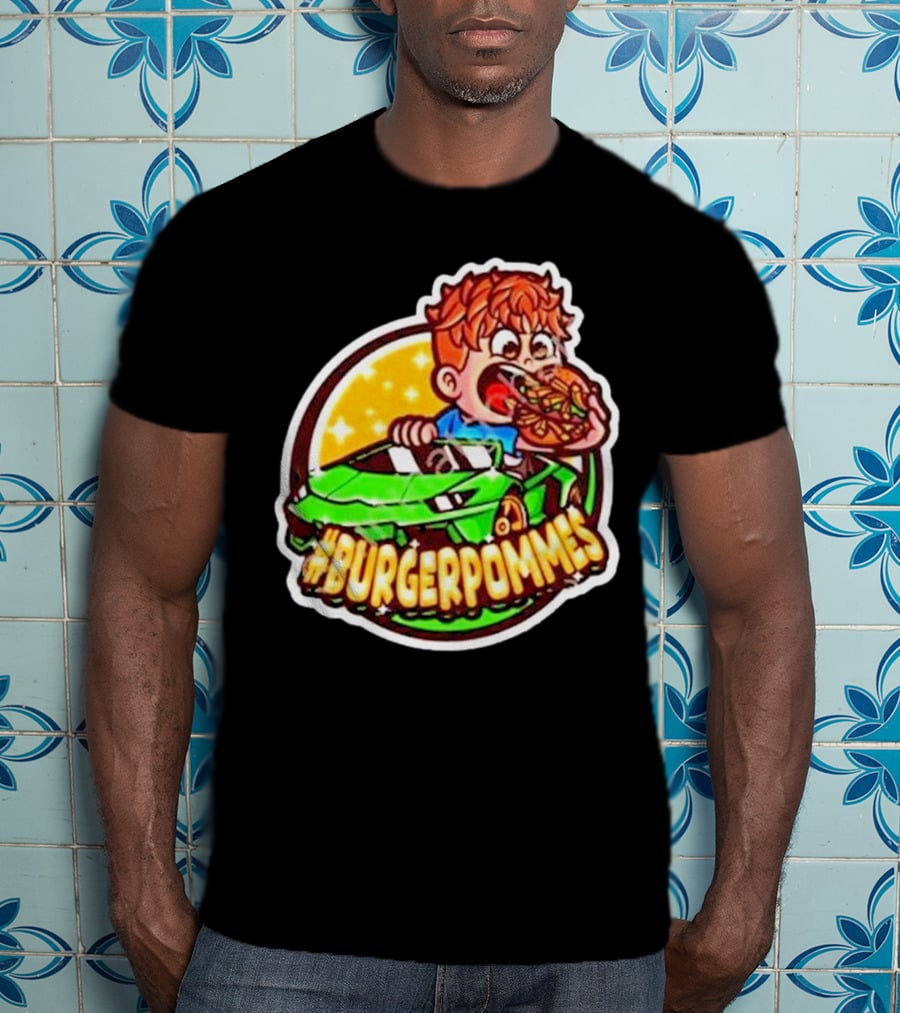 Lukas Eating Burger In Green Car #Burgerpommes T-Shirt