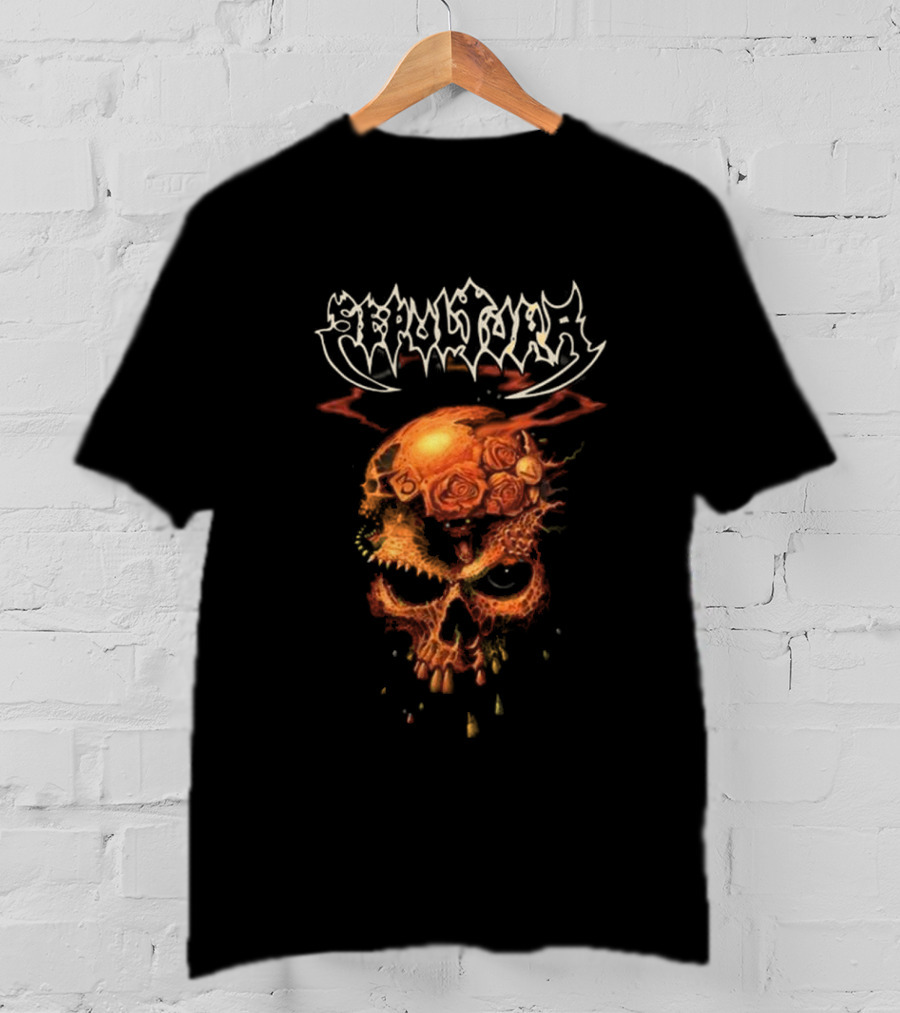 Sepultura Beneath The Remains Skull Design With Roses And Flames T-Shirt