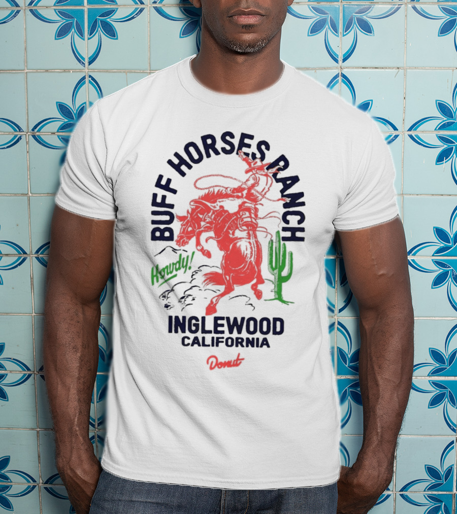 Buff Horses Ranch Howdy Inglewood California Donut T-Shirt