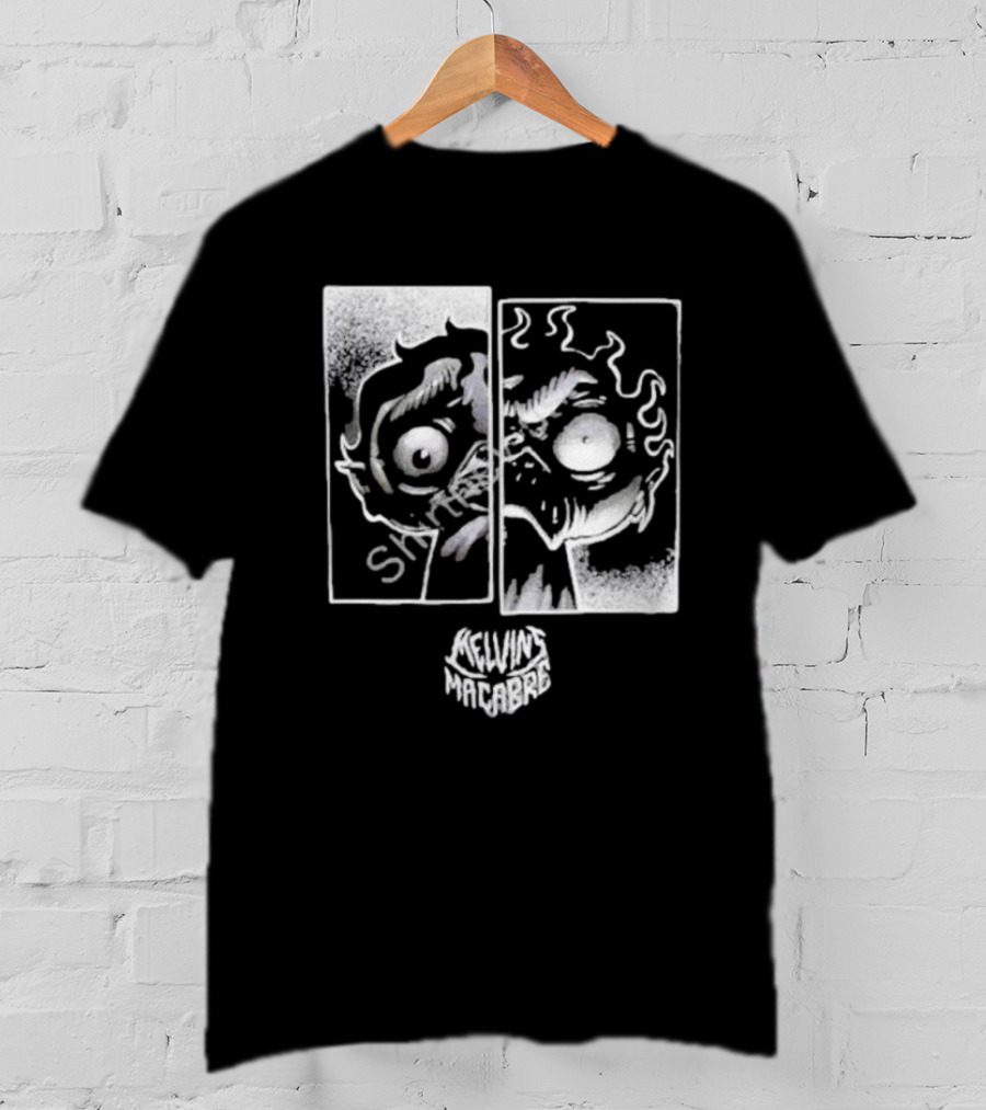 MeatCanyon Merch Melvin’s Macabre Split Face Creepy Comic T-Shirt
