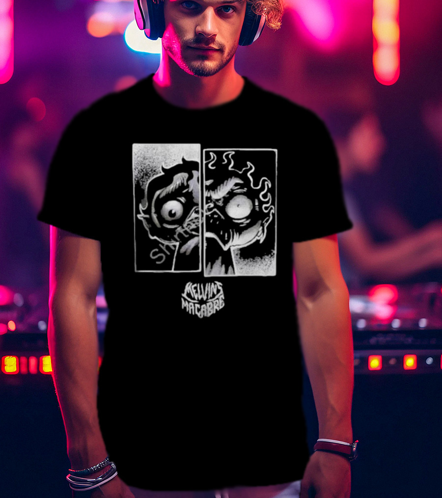 MeatCanyon Merch Melvin’s Macabre Split Face Creepy Comic T-Shirt
