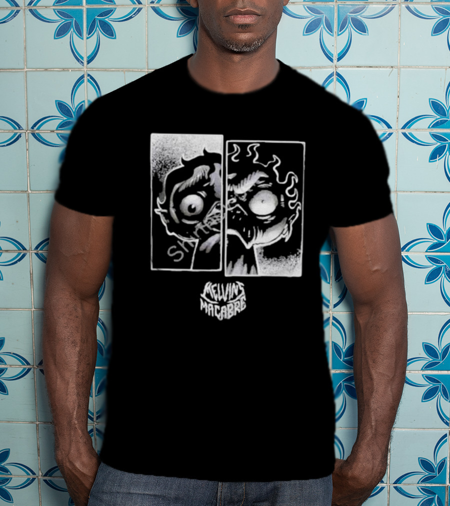 MeatCanyon Merch Melvin’s Macabre Split Face Creepy Comic T-Shirt