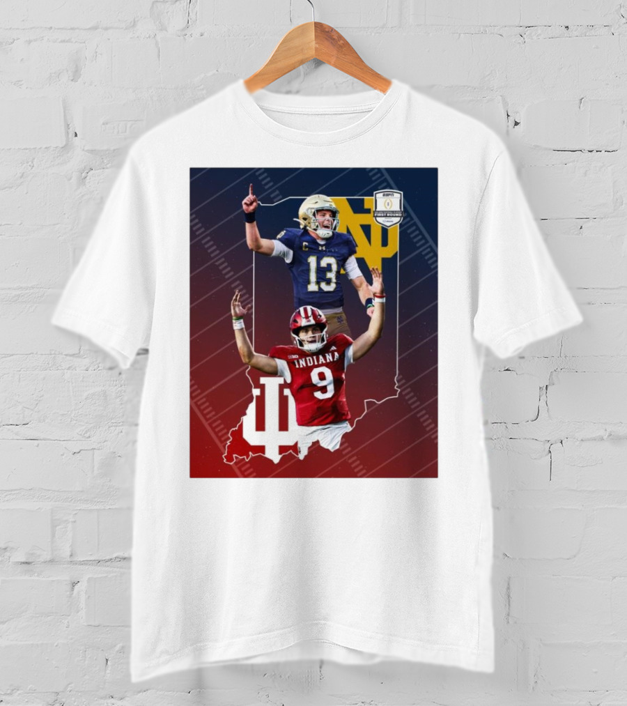 Indiana Hoosiers Versus Notre Dame Fighting Irish 12-Team CFP Friday Matchup T-Shirt