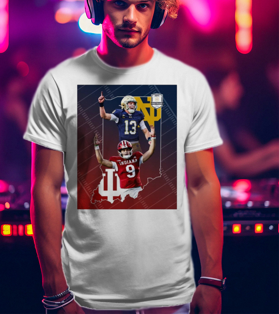 Indiana Hoosiers Versus Notre Dame Fighting Irish 12-Team CFP Friday Matchup T-Shirt