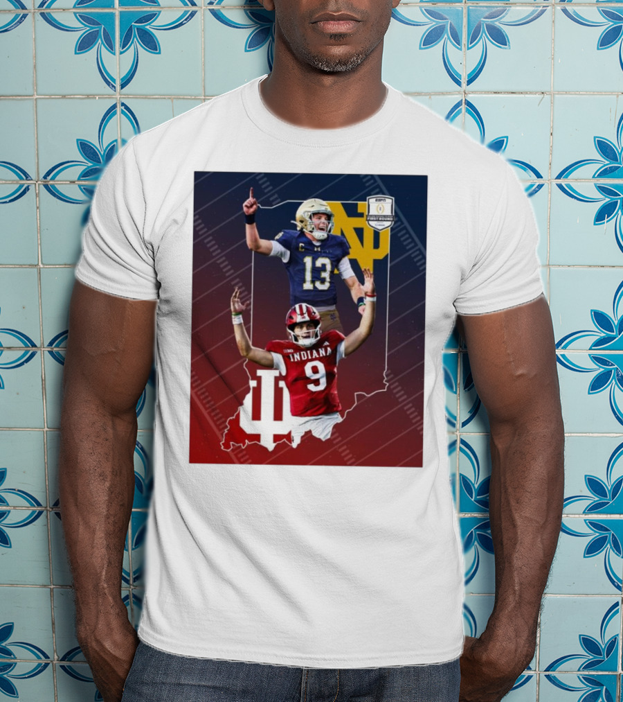 Indiana Hoosiers Versus Notre Dame Fighting Irish 12-Team CFP Friday Matchup T-Shirt