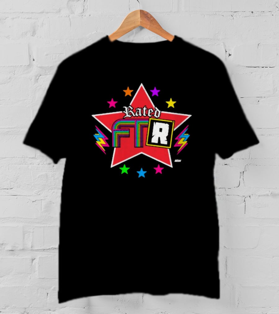 Rated FTR Adam Copeland AEW Star With Lightning And Colorful Retro Stars T-Shirt