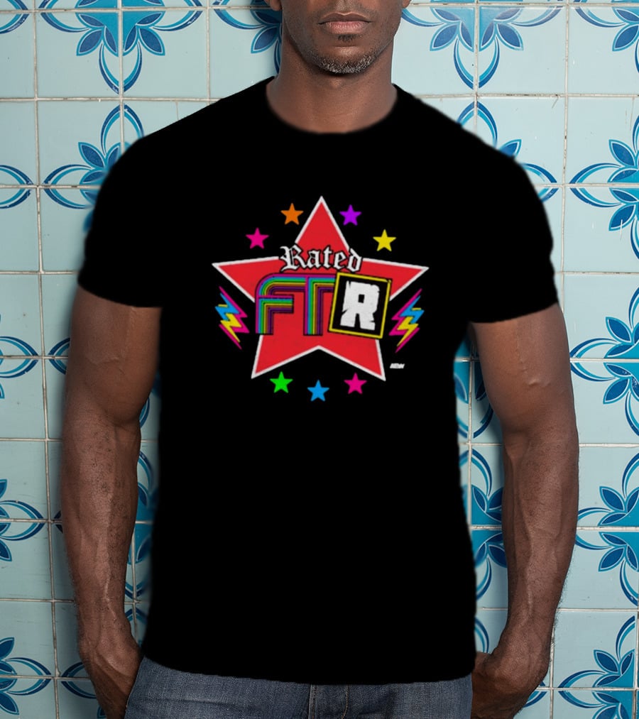 Rated FTR Adam Copeland AEW Star With Lightning And Colorful Retro Stars T-Shirt