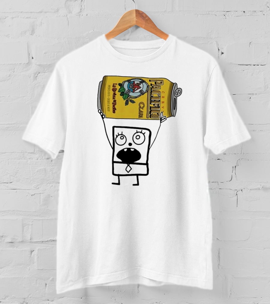 Doodlebob Holding Pacifico Clara La Cerveza Del Pacifico Beer Can T-Shirt
