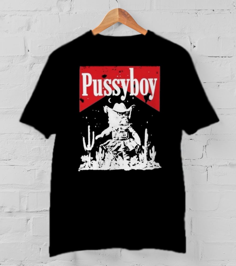 Ezramichelmusic Pussyboy Western Cat Cactus Night Scene T-Shirt