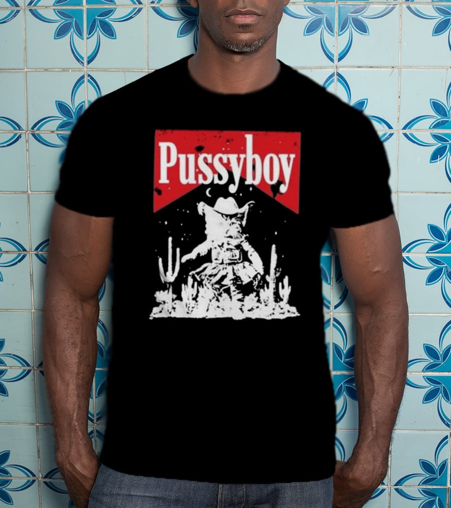 Ezramichelmusic Pussyboy Western Cat Cactus Night Scene T-Shirt