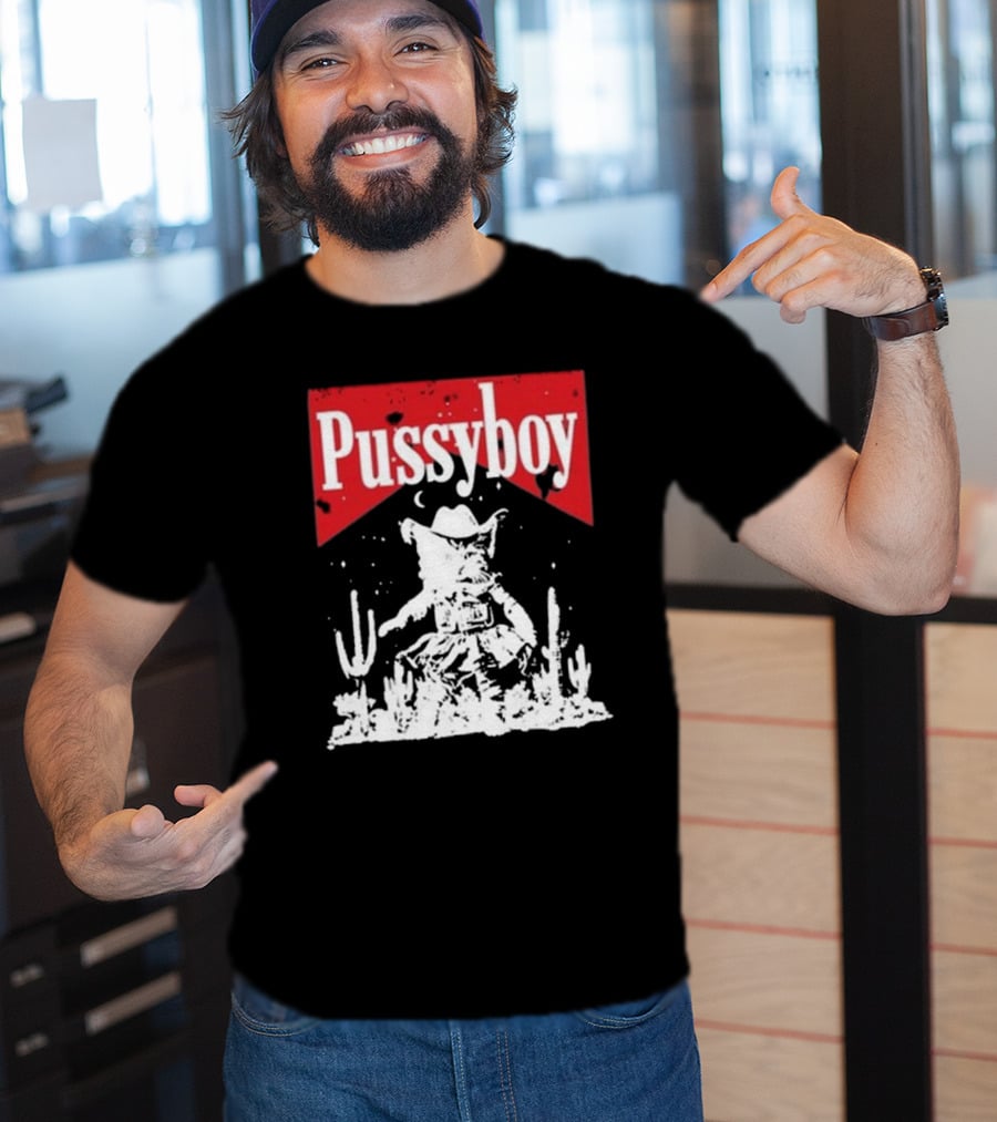 Ezramichelmusic Pussyboy Western Cat Cactus Night Scene T-Shirt