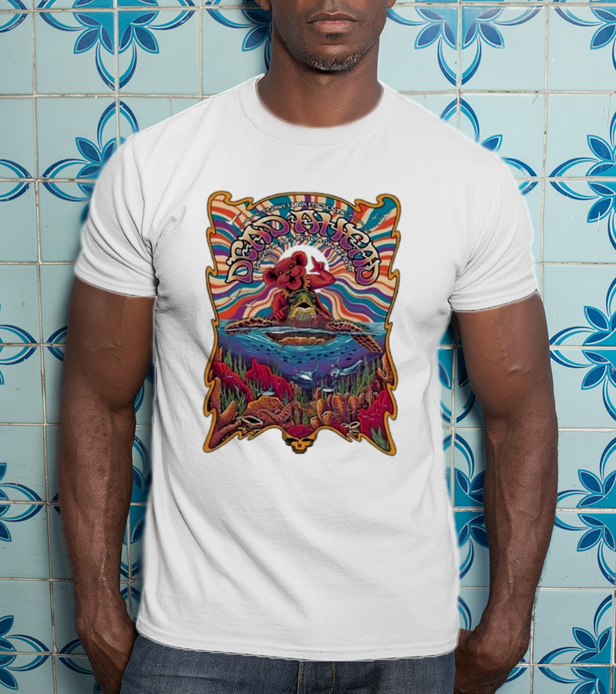 Dead Ahead Festival January 10 2025 Riviera Cancún Mexico Vibrant Turtle And Dancing Bear Psychedelic T-Shirt